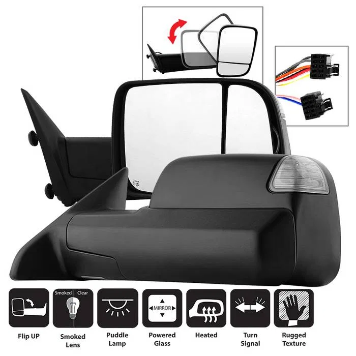 9935770 – SPYDER Exterior Towing Mirror, Aftermarket Replacement Direct-Fit Manual Extendable Power Heated With Turn ...